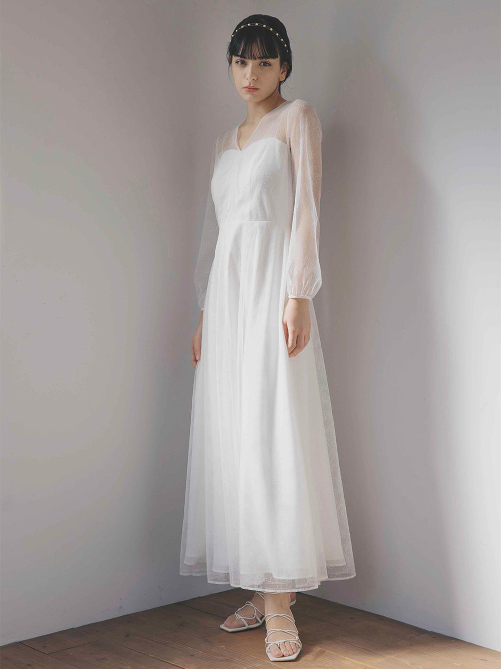 kaene レース×シフォンドレス / 100570 | モデル身長170cm 着用サイズ36