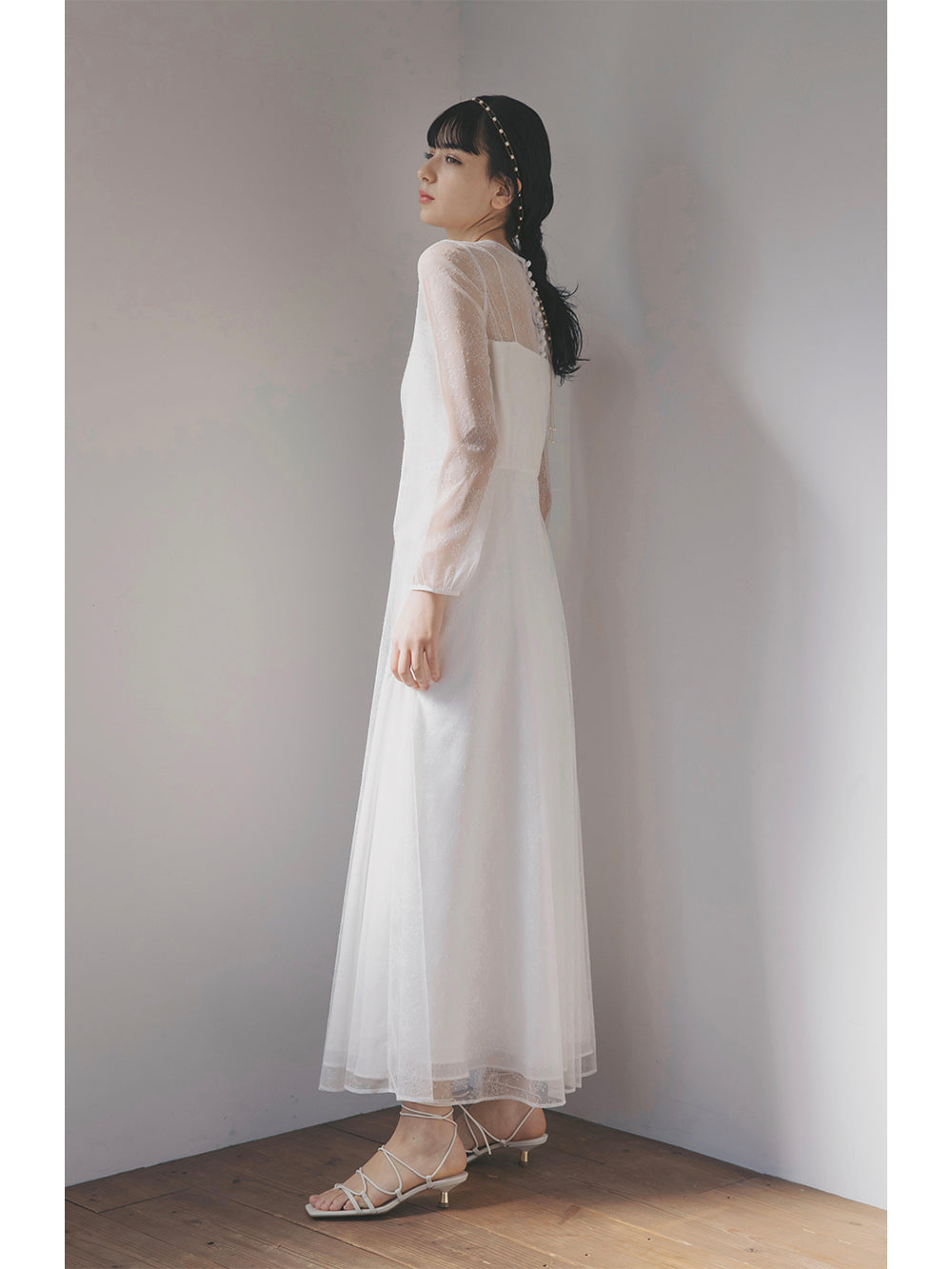kaene レース×シフォンドレス / 100570 | モデル身長170cm 着用サイズ36