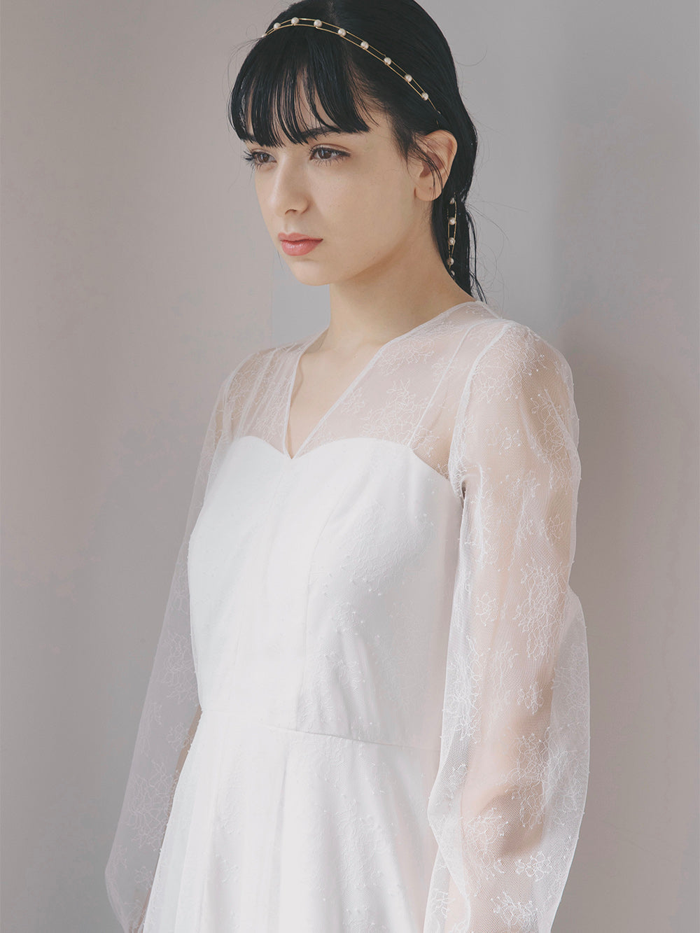kaene レース×シフォンドレス / 100570 | モデル身長170cm 着用サイズ36