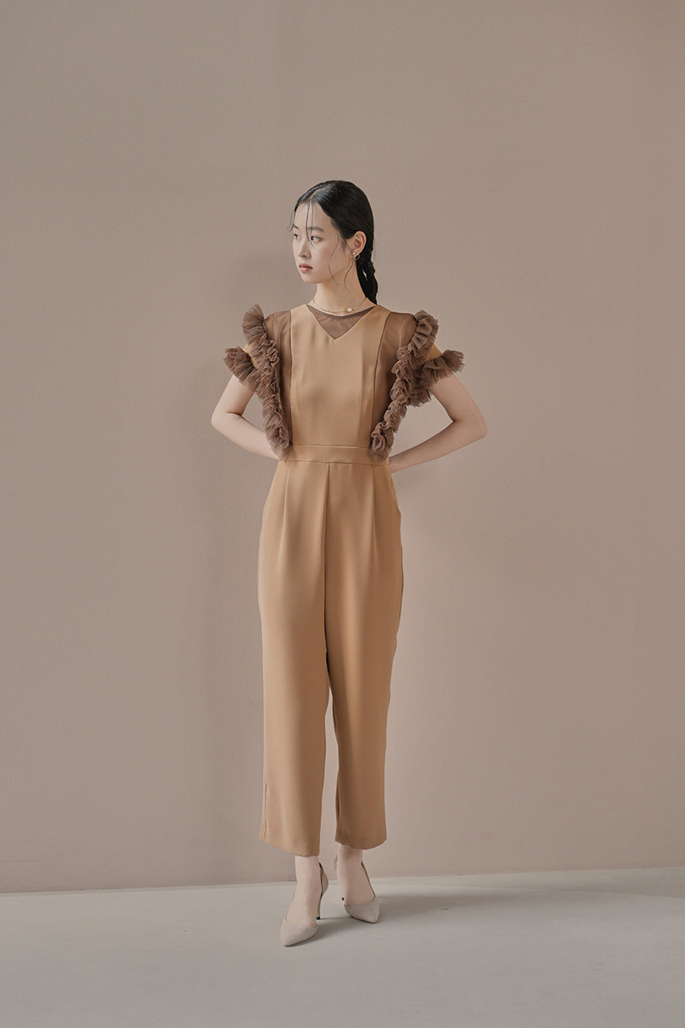 kaene チュールフリルパンツドレス / 100997 | モデル身長170cm 着用サイズ38