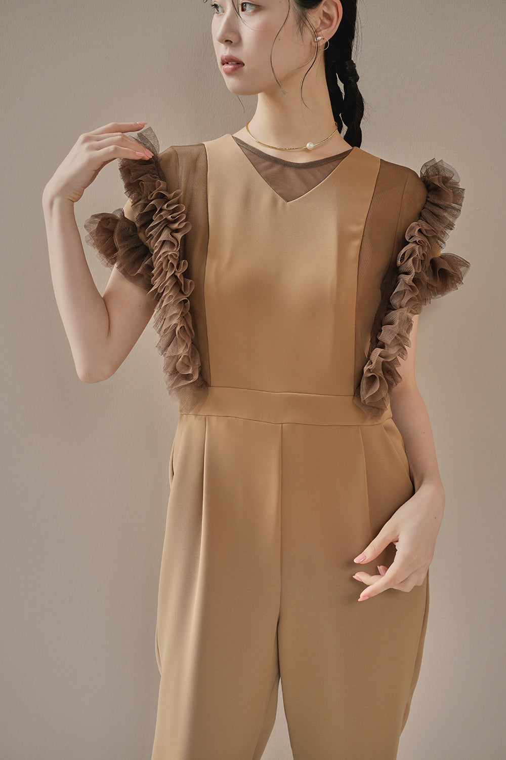 kaene チュールフリルパンツドレス / 100997 | モデル身長170cm 着用サイズ38