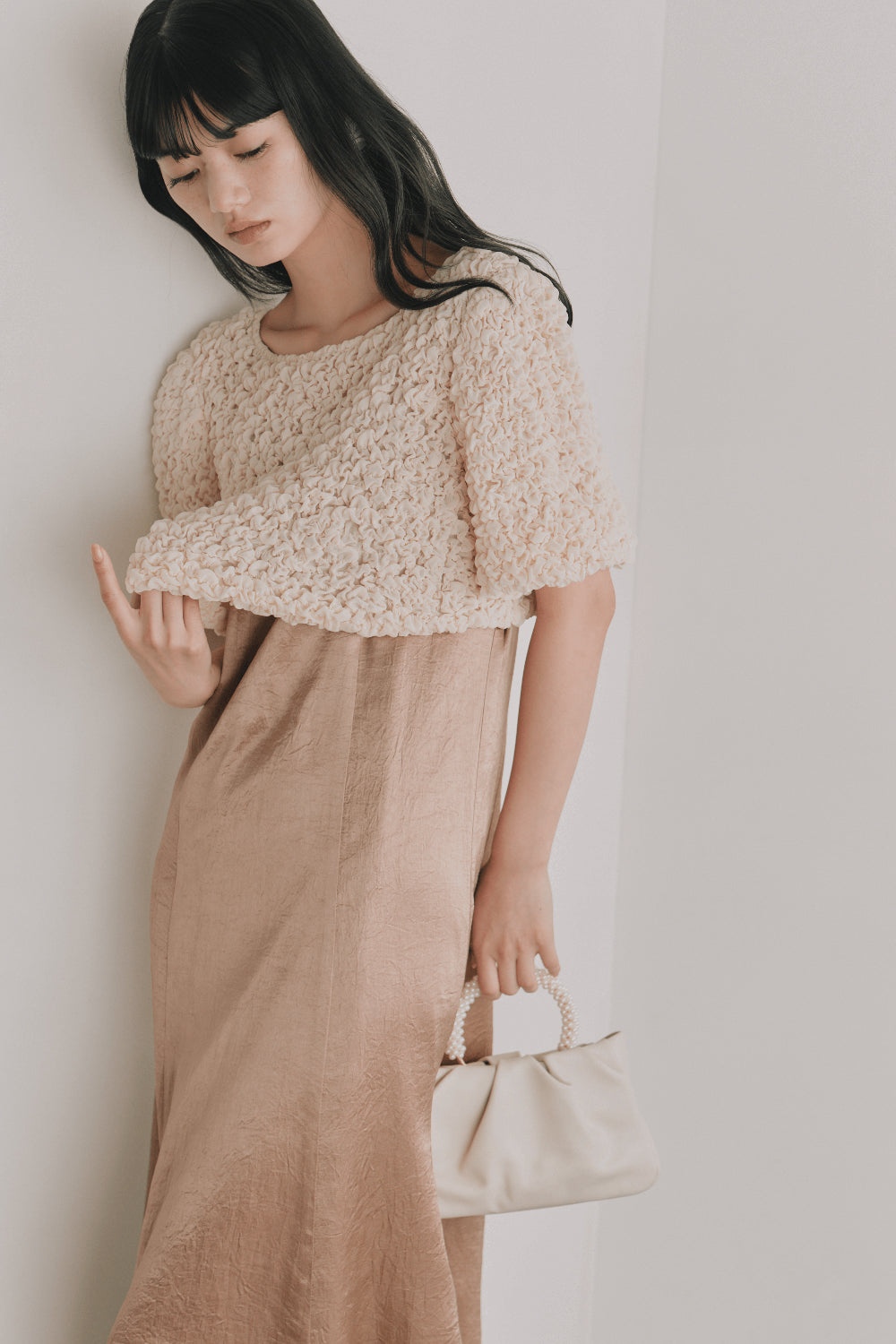 kaene シャーリングシフォンブラウスセットドレス / 101129 | モデル身長165cm 着用サイズS(36)