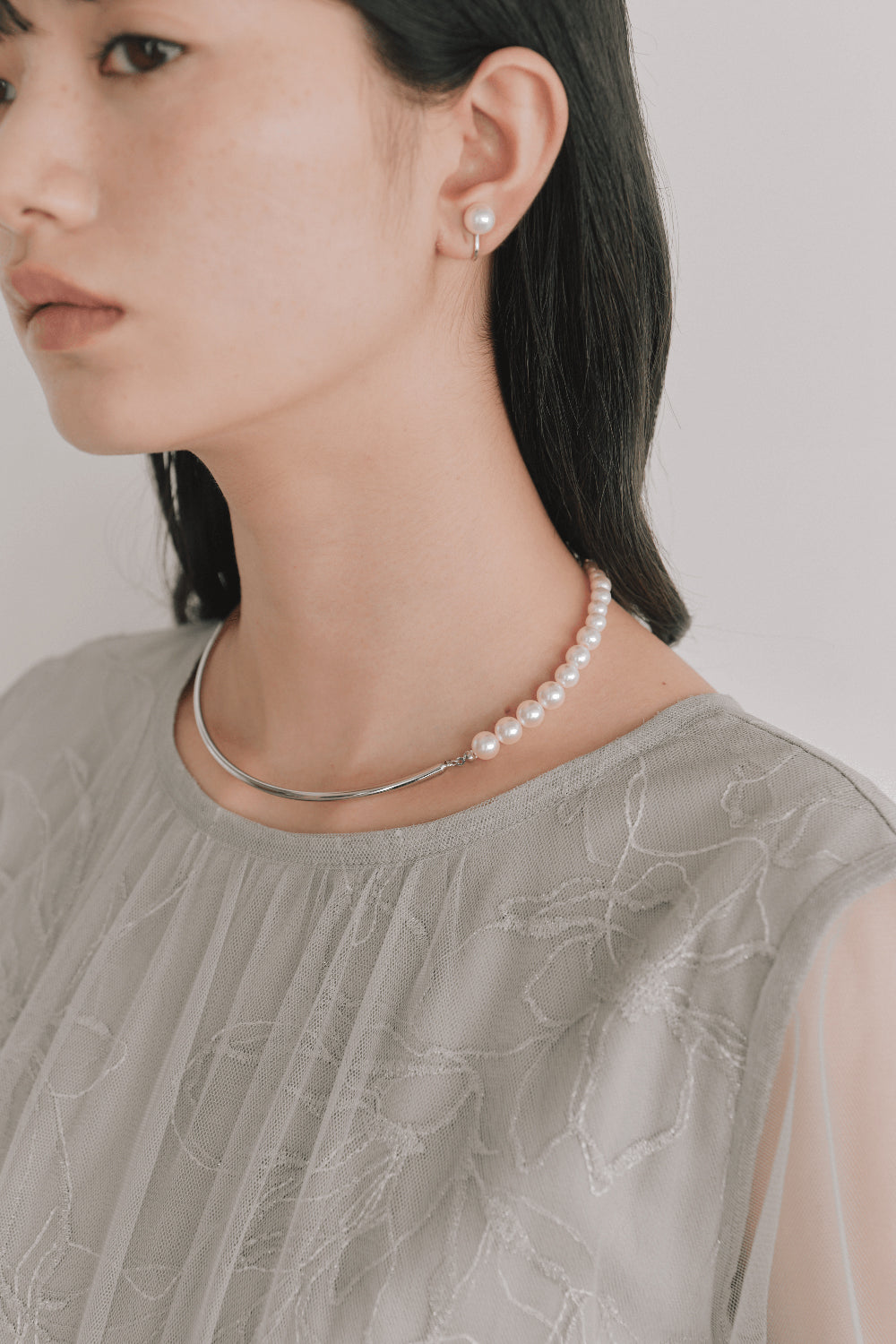 kaene セミサークルパールネックレス / 032005 | silver(シルバー)