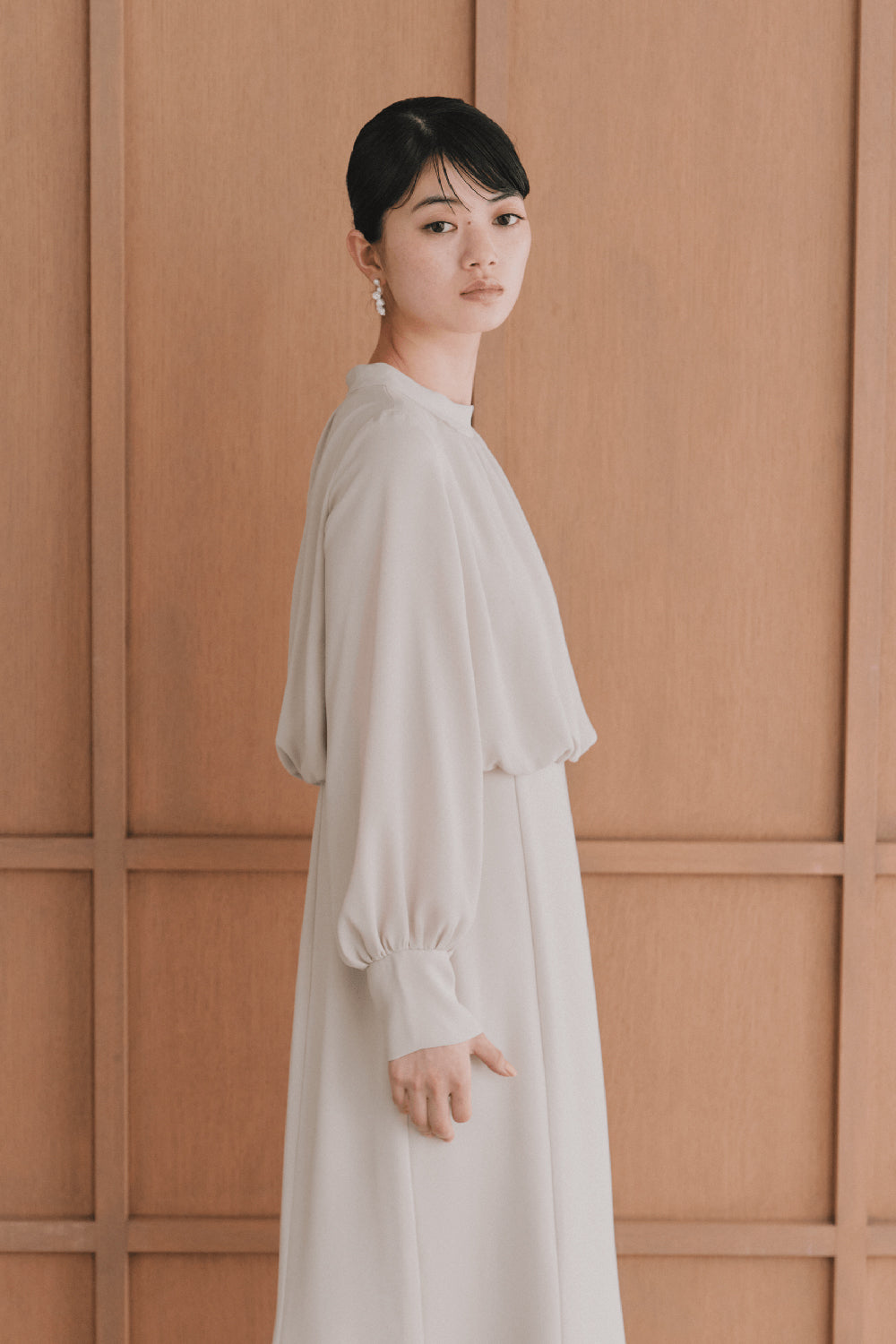 kaene シフォンドッキングマーメイドワンピース / 101163 | モデル身長165cm 着用サイズM(38)