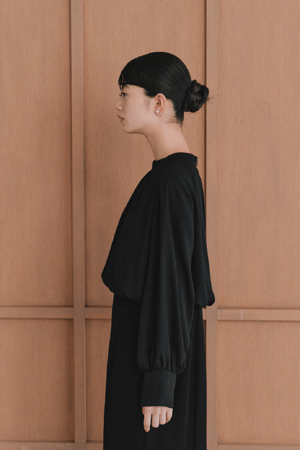 kaene シフォンドッキングマーメイドワンピース / 101163 | モデル身長165cm 着用サイズL(40)