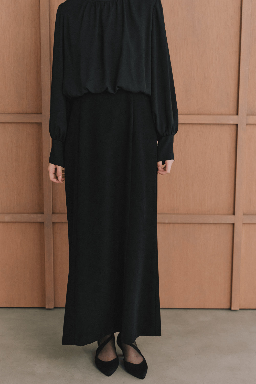 kaene シフォンドッキングマーメイドワンピース / 101163 | モデル身長165cm 着用サイズL(40)