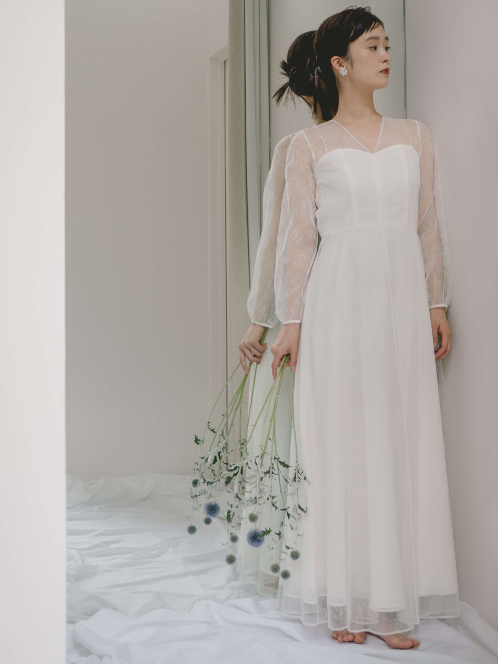 kaene レース×シフォンドレス / 100570 | モデル身長166cm 着用サイズ38