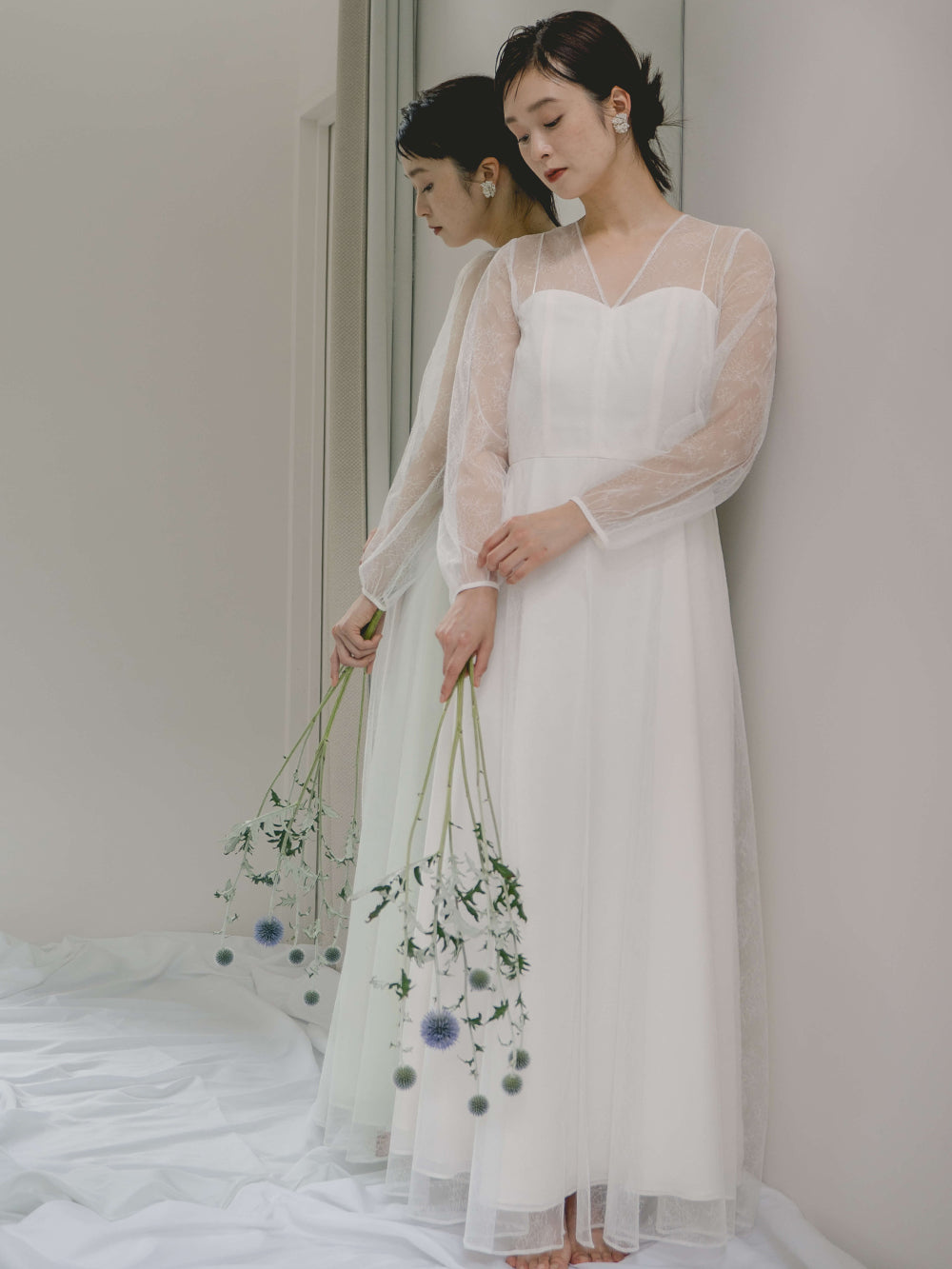kaene レース×シフォンドレス / 100570 | モデル身長166cm 着用サイズ38