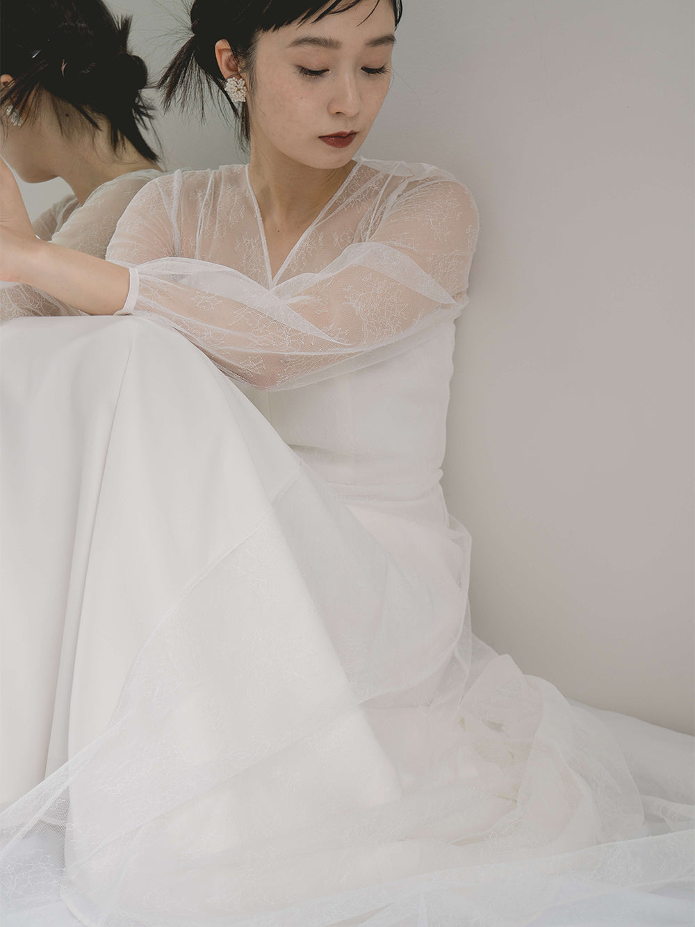 kaene レース×シフォンドレス / 100570 | モデル身長166cm 着用サイズ38