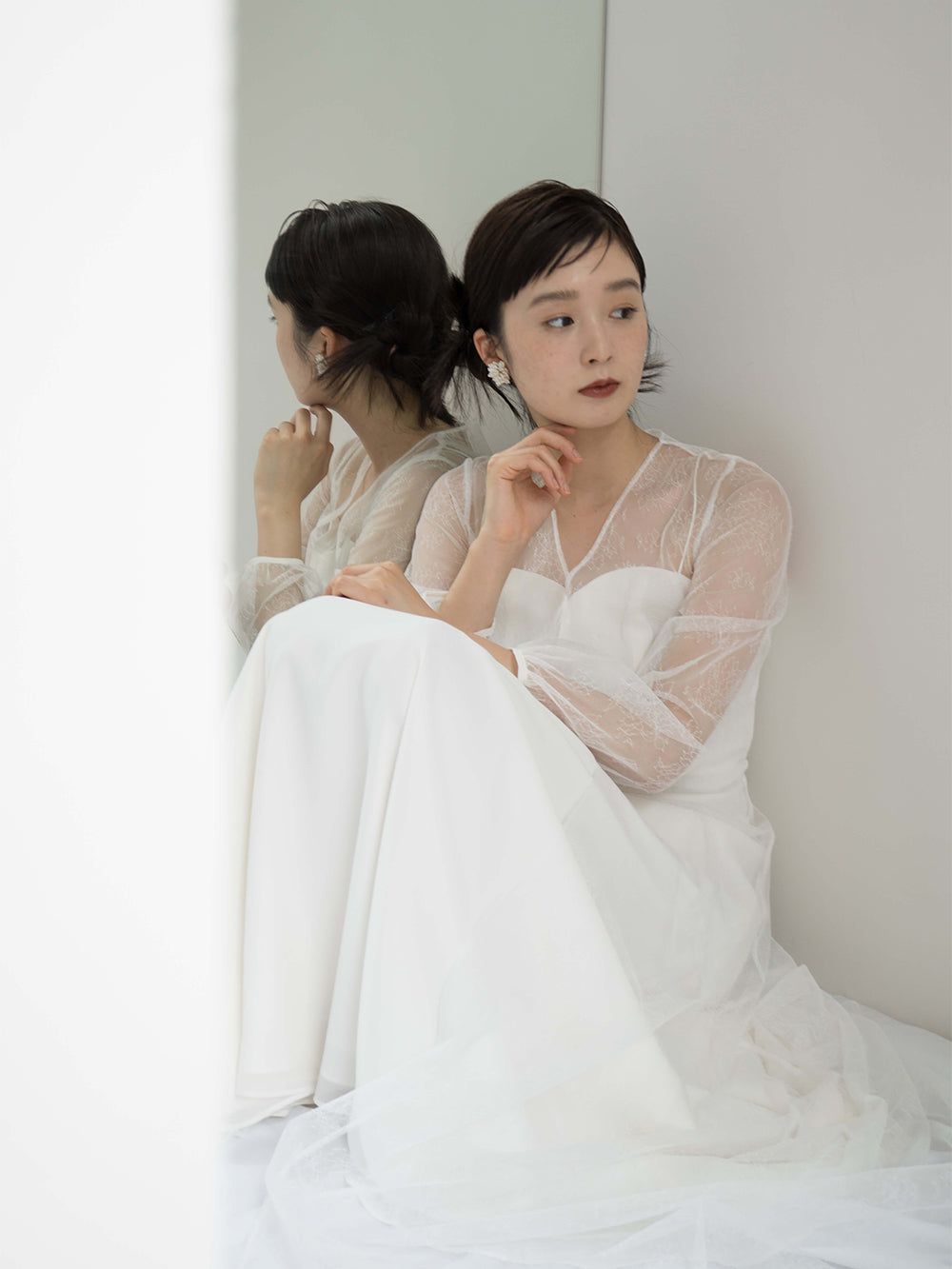 kaene レース×シフォンドレス / 100570 | モデル身長166cm 着用サイズ38