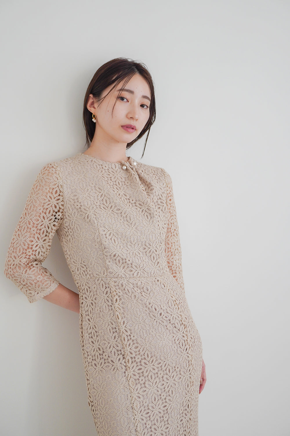 kaene ラメクロシェドレス / 100877 | モデル身長160cm 着用サイズ34