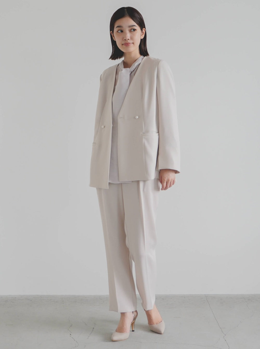 kaene パールダブルジャケット / 005345 | モデル身長162cm 着用サイズ36