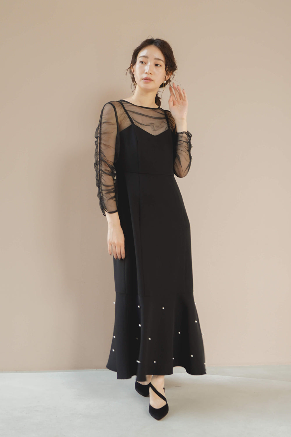 kaene パールマーメイドドレス / 100994 | モデル身長160cm 着用サイズ36