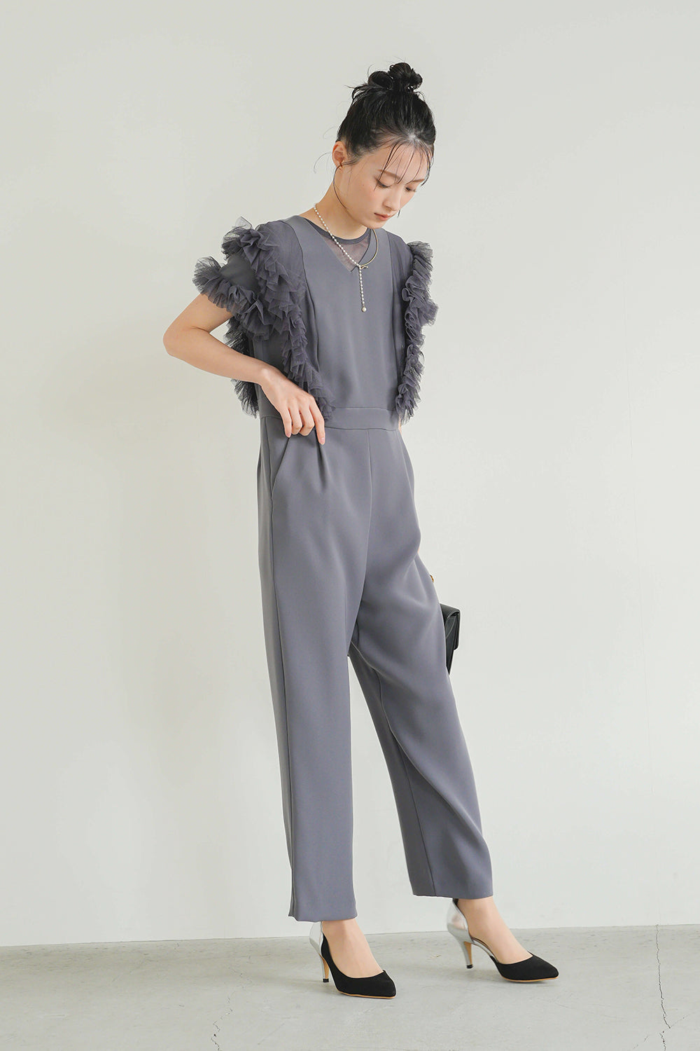 kaene チュールフリルパンツドレス / 100997 | モデル身長165cm 着用サイズ38