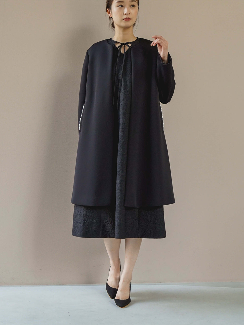 kaene パールボンディングコート / 004109 | モデル身長166cm 着用サイズ2