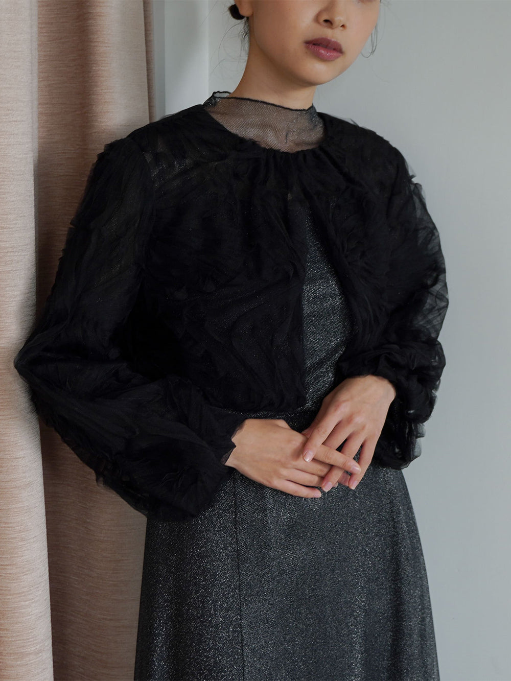 kaene チュールエンブロイダリーボレロ / 005348 | モデル身長157cm 着用サイズFREE