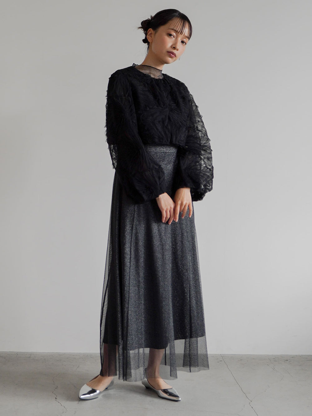 kaene チュールエンブロイダリーボレロ / 005348 | モデル身長157cm 着用サイズFREE