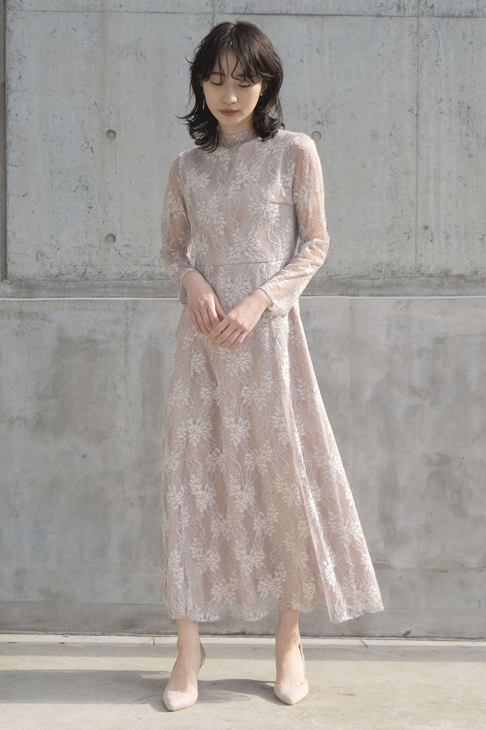 kaene公式オンラインストア マオカラーレースワンピース / 101041 結婚式パーティーワンピース kaene 花柄レース ロングワンピースドレス