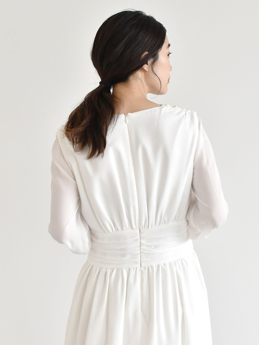 kaene シフォンロングスリーブワンピース / 100315 |モデル身長162cm 着用サイズ36