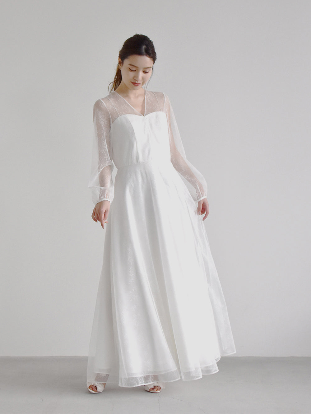 kaene レース×シフォンドレス / 100570 | モデル身長160cm 着用サイズ36