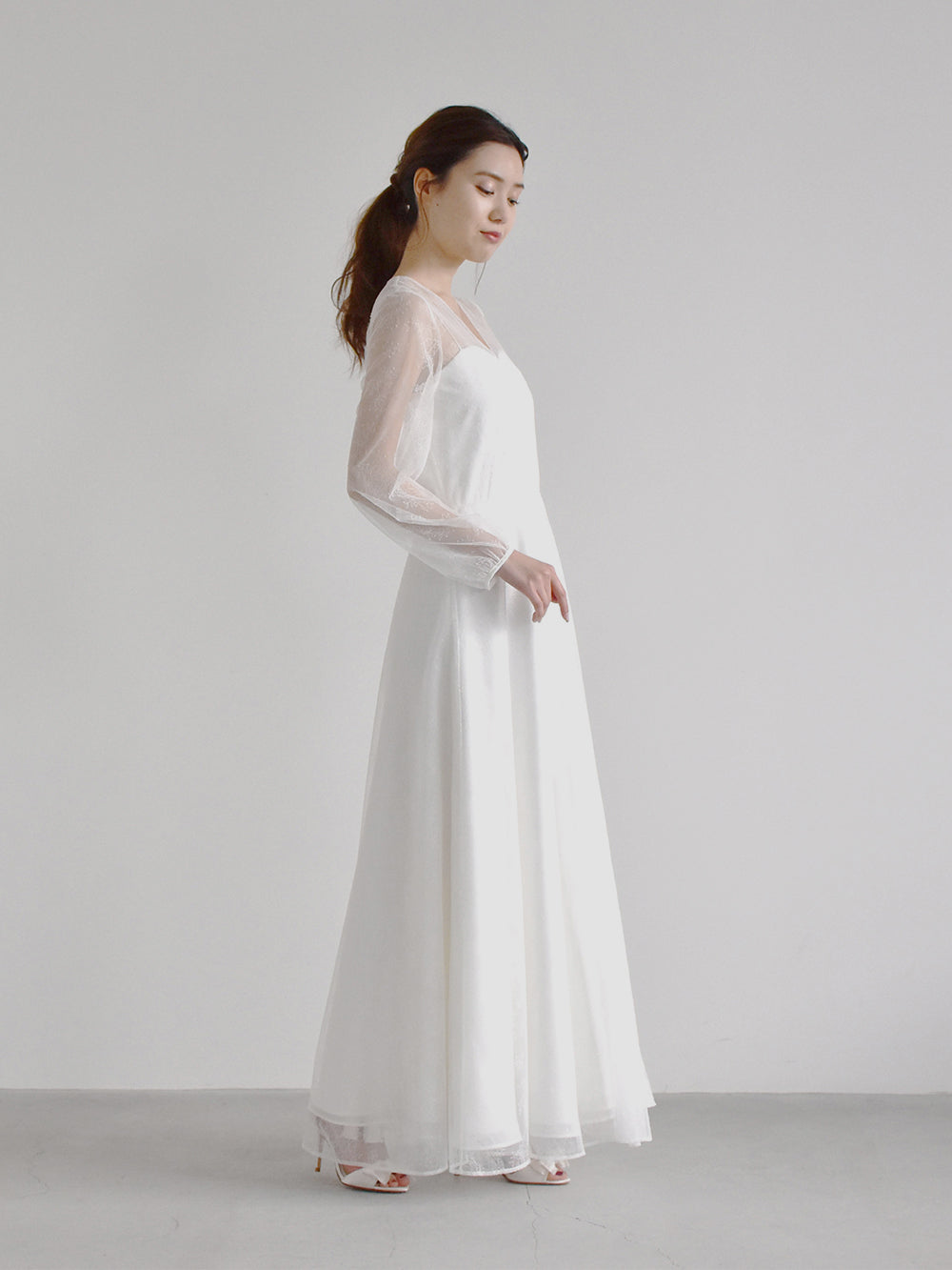 kaene レース×シフォンドレス / 100570 | モデル身長160cm 着用サイズ36
