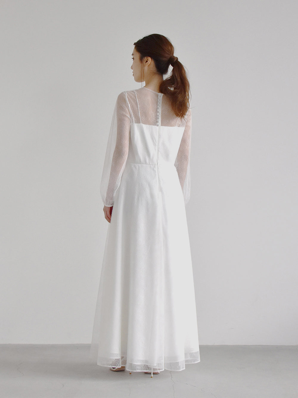 kaene レース×シフォンドレス / 100570 | モデル身長160cm 着用サイズ36