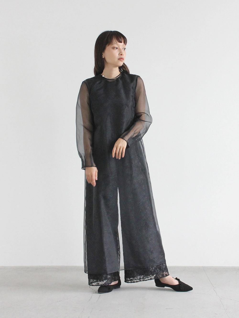 シアーレイヤードオールインワン / 100832 kaene | モデル身長157㎝ 着用サイズ34