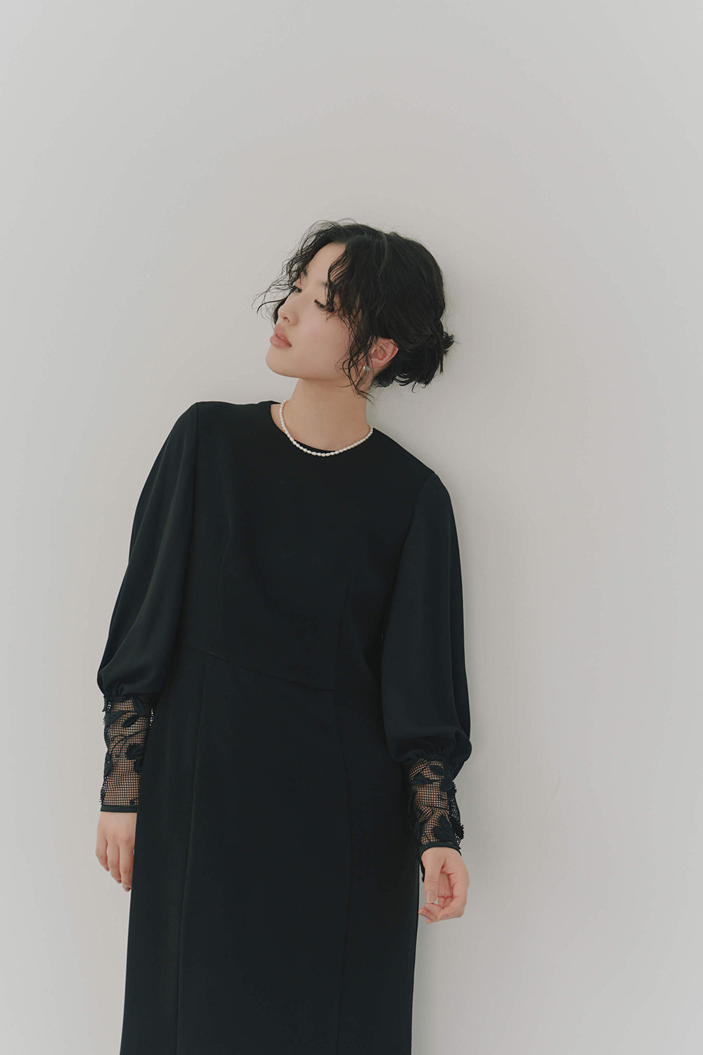 kaene エンブロイダリースリーブドレス / 100905 | モデル身長166cm 着用サイズ38