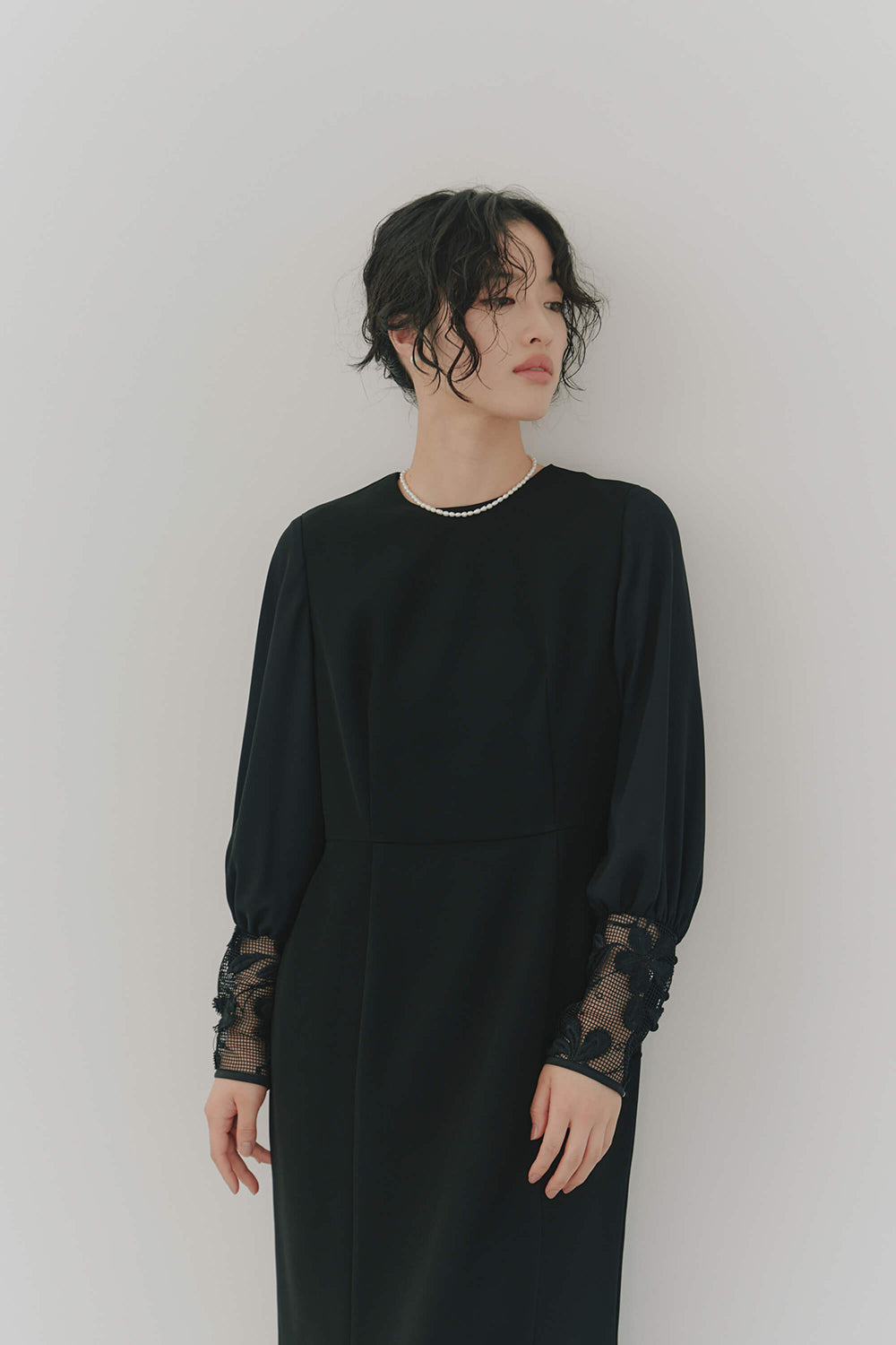 kaene エンブロイダリースリーブドレス / 100905 | モデル身長166cm 着用サイズ38