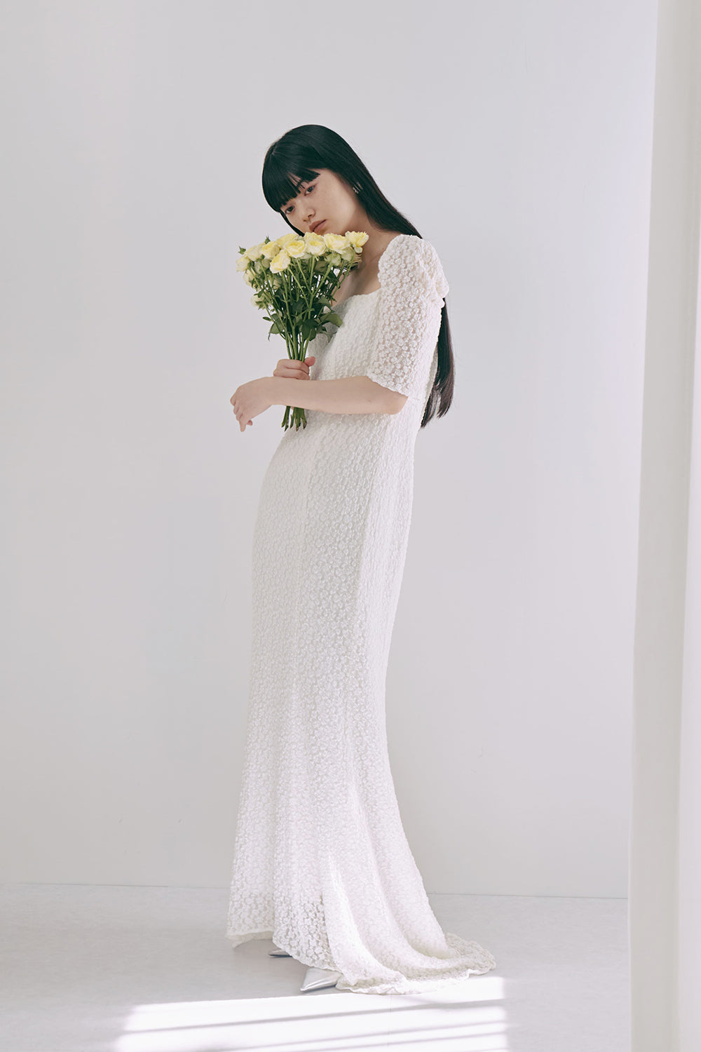 シュリンクレースマーメイドドレス / 100787 kaene | モデル身長165cm 着用サイズ38