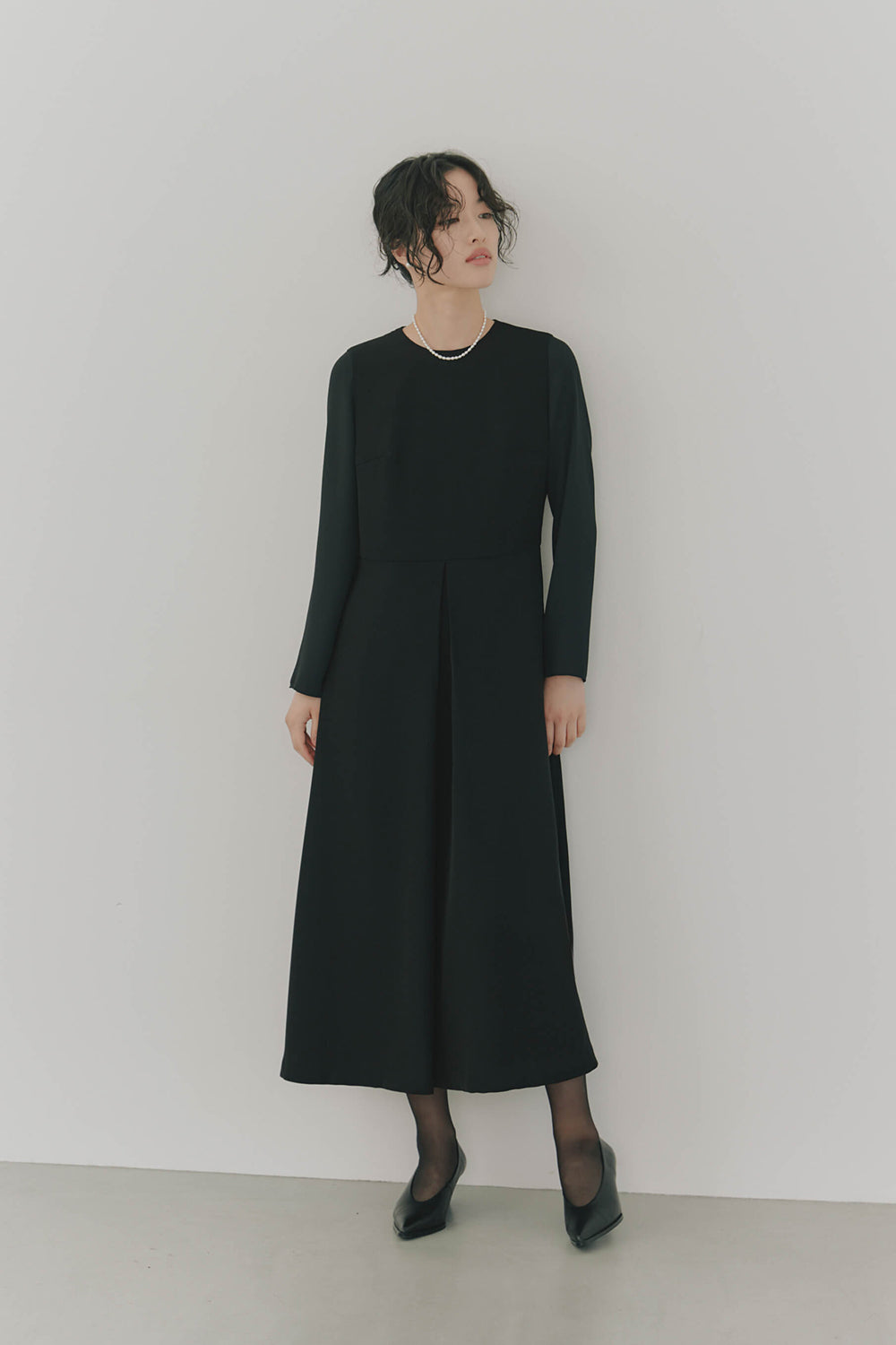 kaene シフォン合わせロングワンピース / 100647 | モデル身長166cm 着用サイズ38 ※black着用