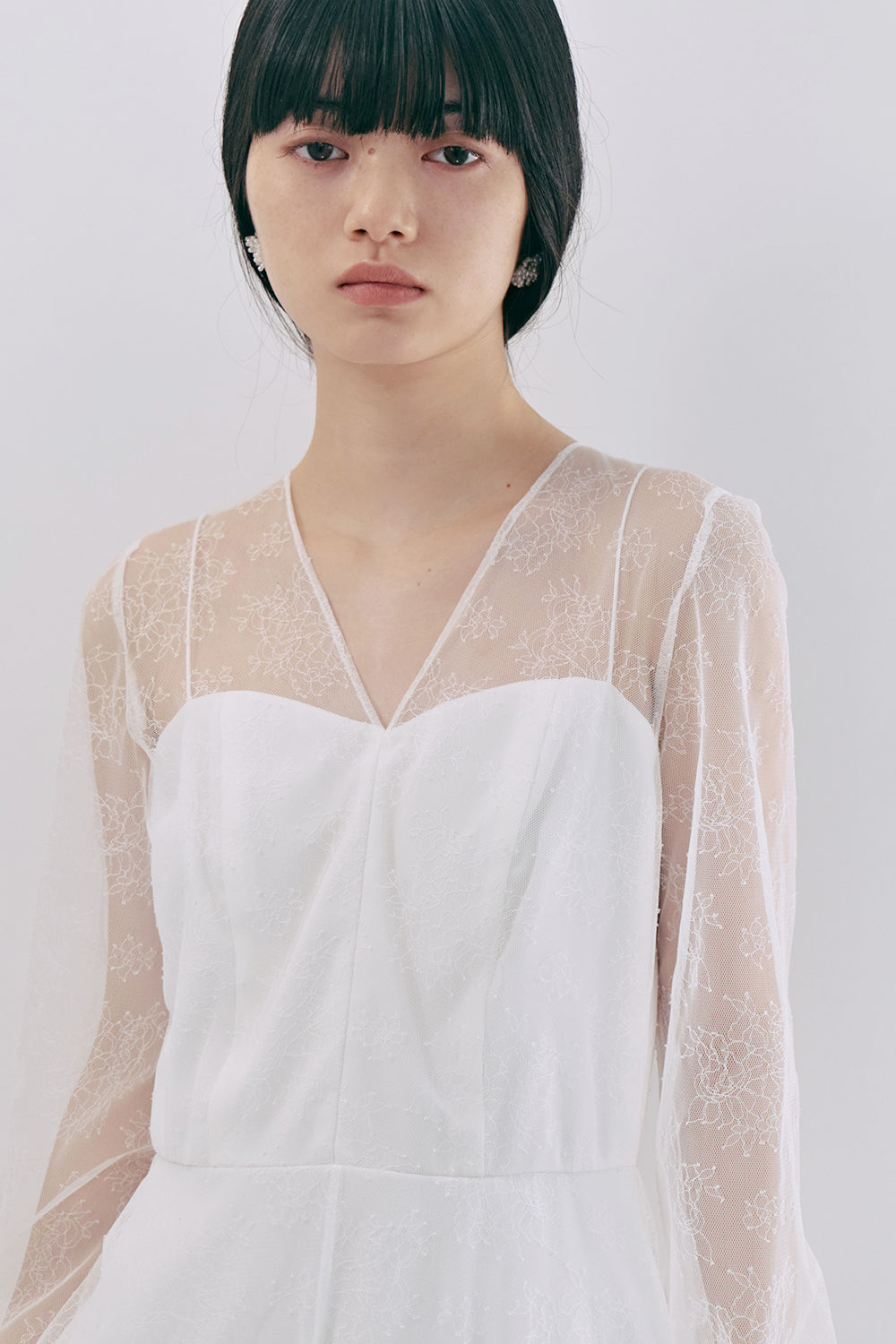kaene レース×シフォンドレス / 100570 | モデル身長165cm 着用サイズ36