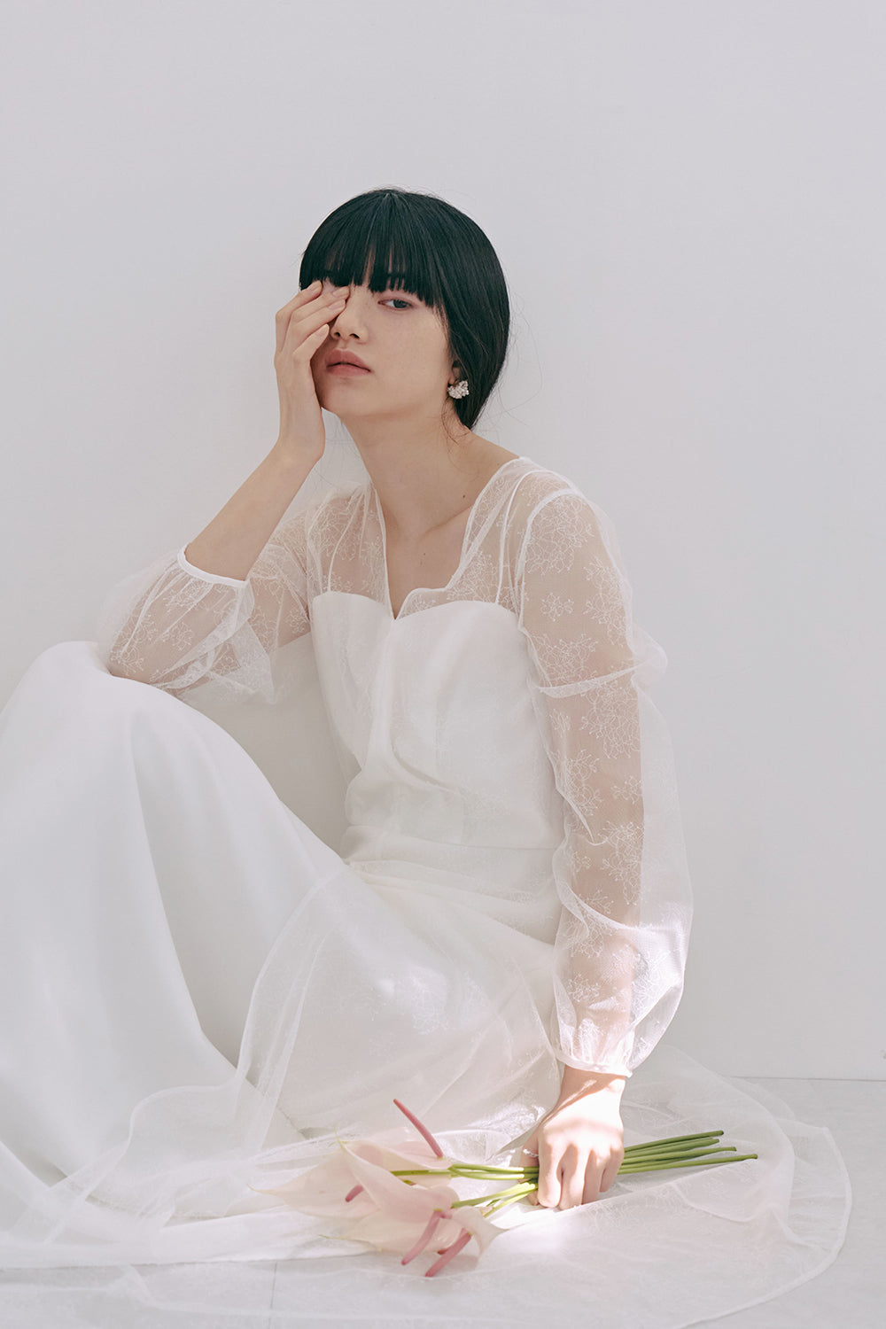 kaene レース×シフォンドレス / 100570 | モデル身長165cm 着用サイズ36