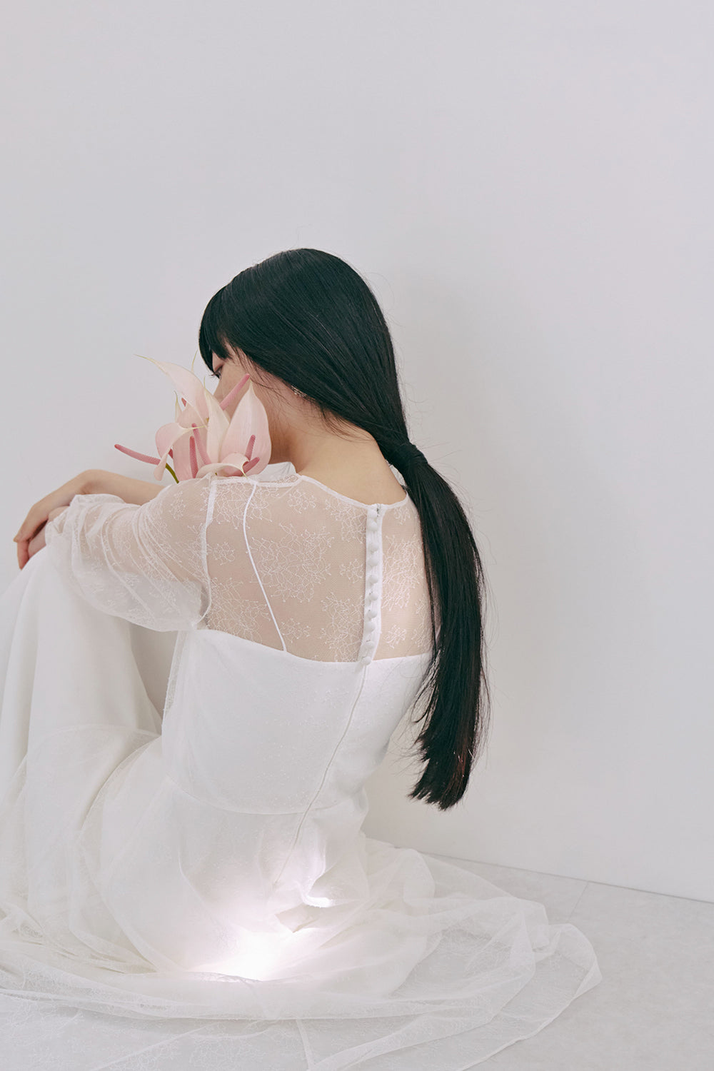 kaene レース×シフォンドレス / 100570 | モデル身長165cm 着用サイズ36