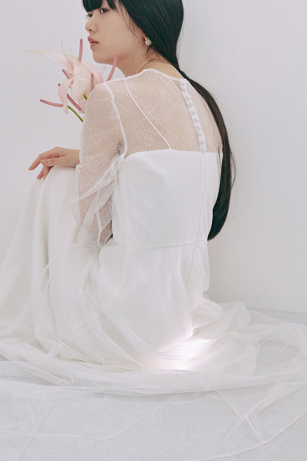 kaene レース×シフォンドレス / 100570 | モデル身長165cm 着用サイズ36