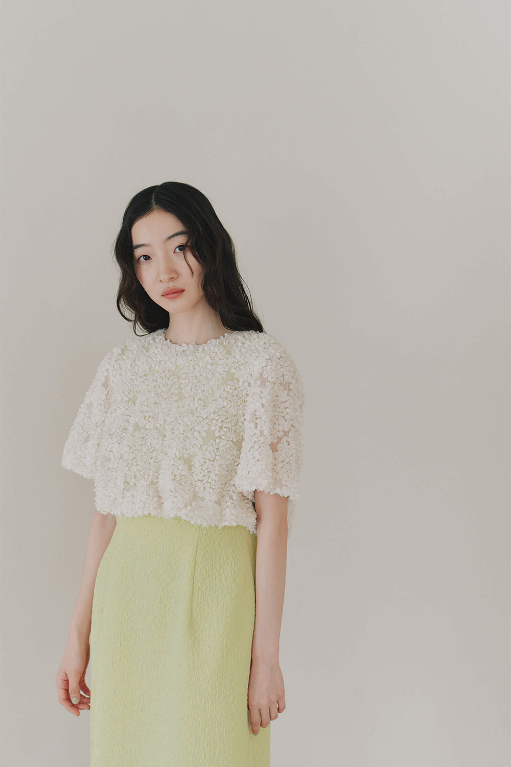 kaene デザインリボンボレロセットドレス / 101090 | モデル身長164cm 着用サイズM(38)