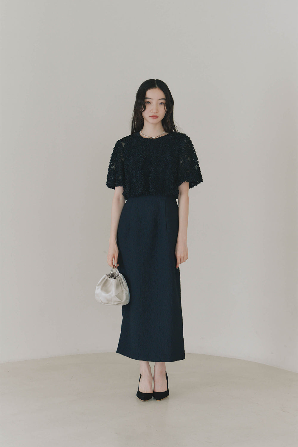 kaene デザインリボンボレロセットドレス / 101090 | モデル身長164cm 着用サイズS(36)