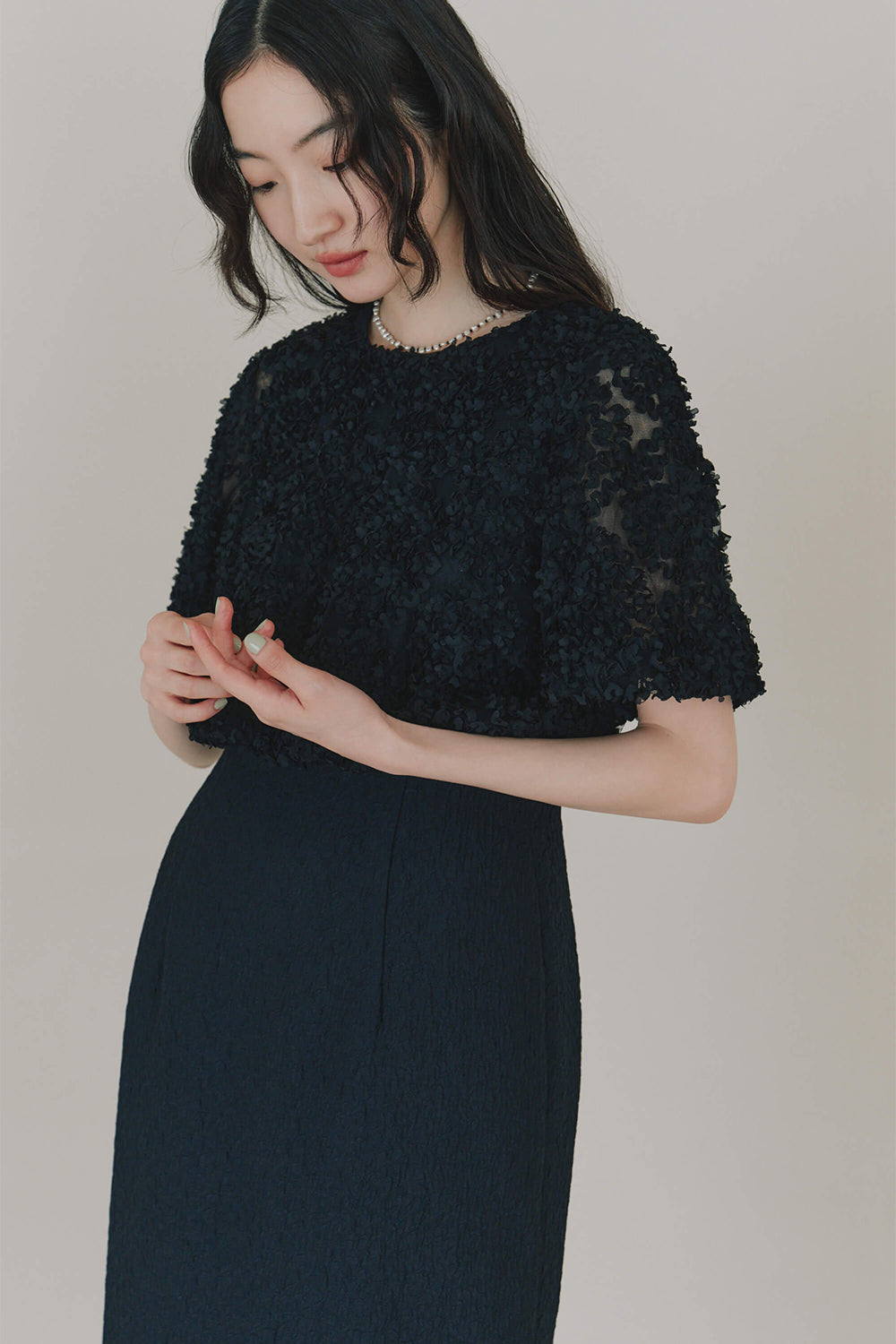 kaene デザインリボンボレロセットドレス / 101090 | モデル身長164cm 着用サイズS(36)