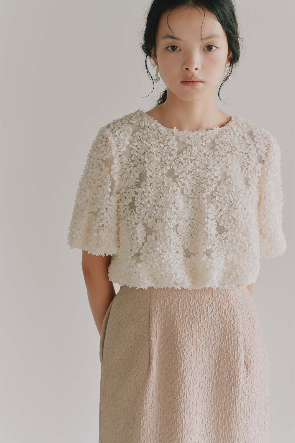 kaene デザインリボンボレロセットドレス / 101090 | モデル身長165cm 着用サイズM(38)