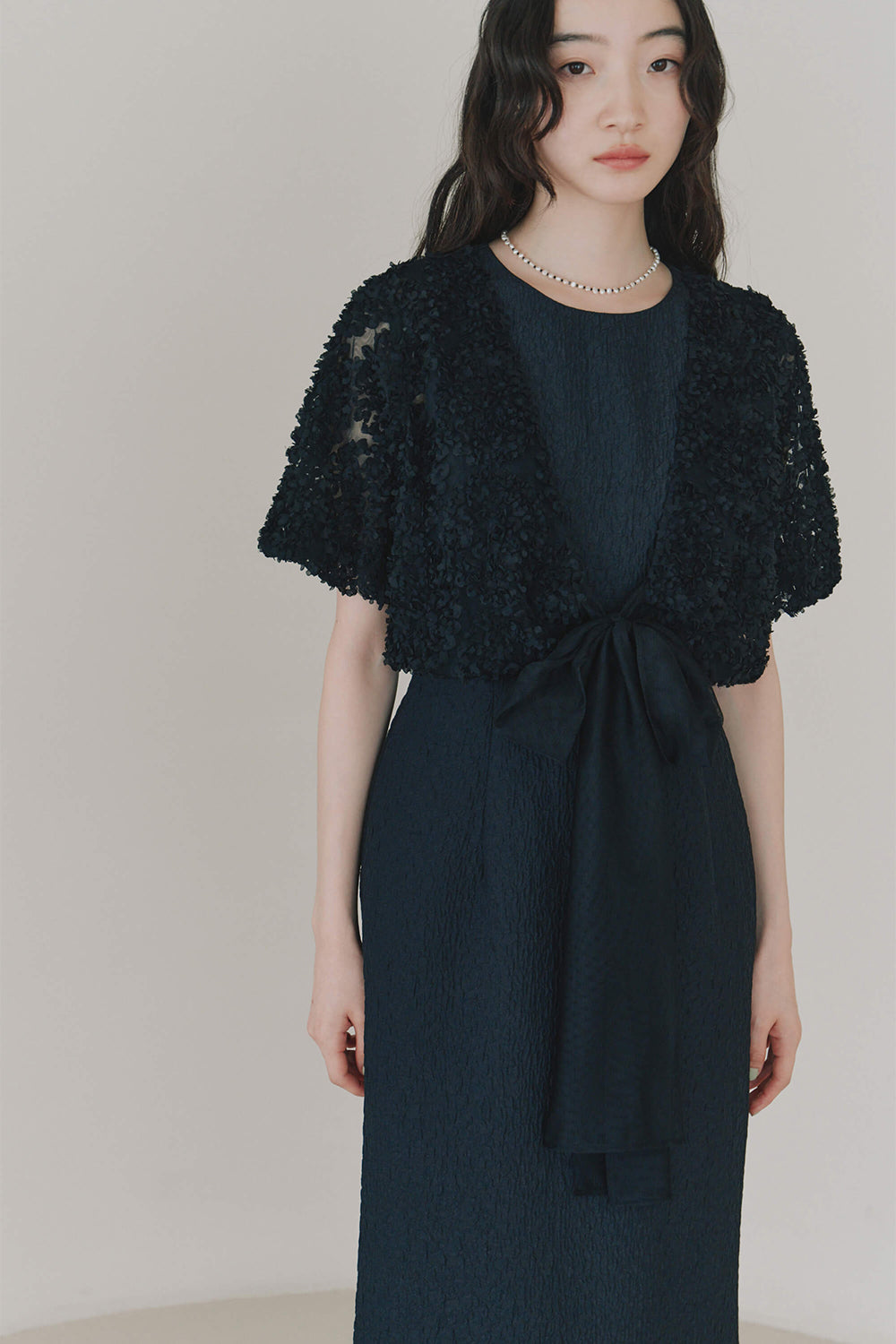 kaene デザインリボンボレロセットドレス / 101090 | モデル身長164cm 着用サイズS(36)