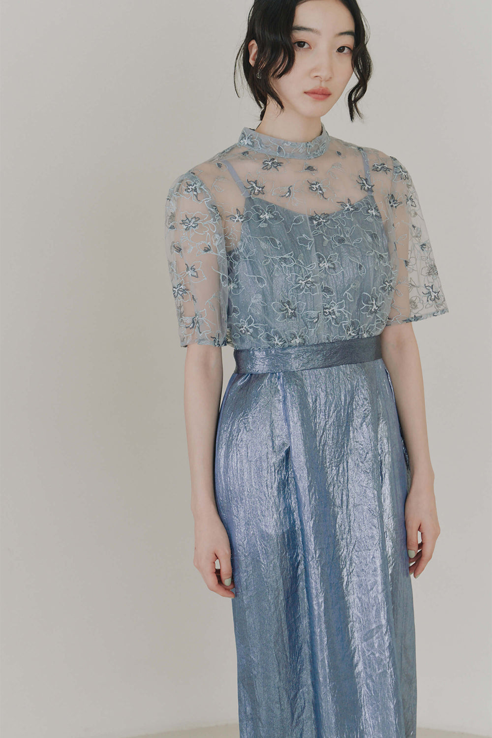 kaene エンブロイダリーレースブラウスセットドレス / 101021 | モデル身長164cm 着用サイズ38