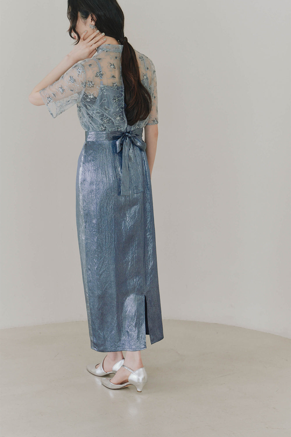 kaene エンブロイダリーレースブラウスセットドレス / 101021 | モデル身長164cm 着用サイズ38