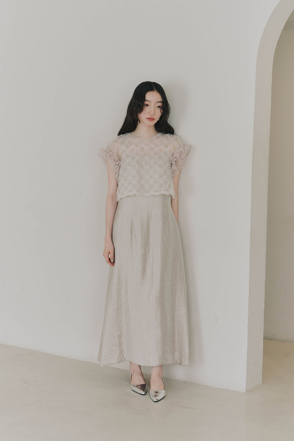 kaene ボリュームブラウスセットドレス / 100956 | モデル身長164cm 着用サイズ38