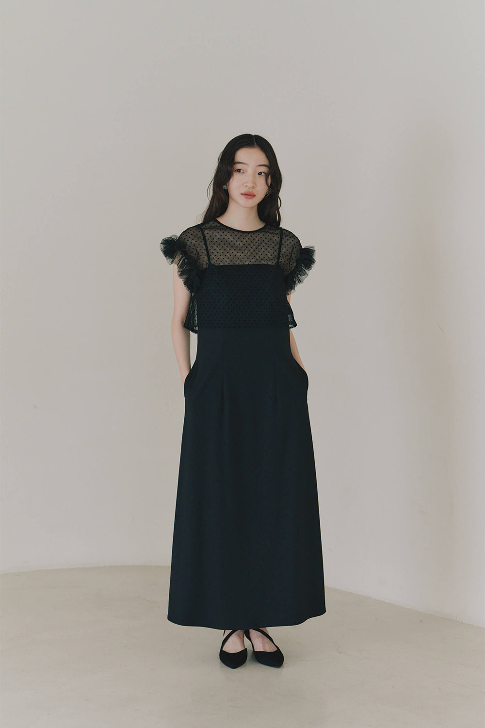 kaene ドットブラウスセットドレス / 101022 | モデル身長164cm 着用サイズ36