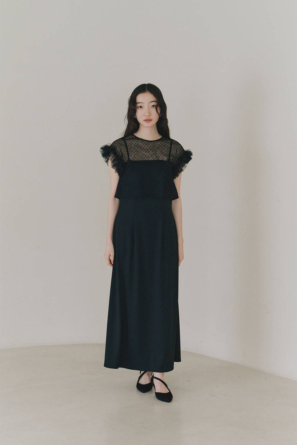 kaene ドットブラウスセットドレス / 101022 | モデル身長164cm 着用サイズ36