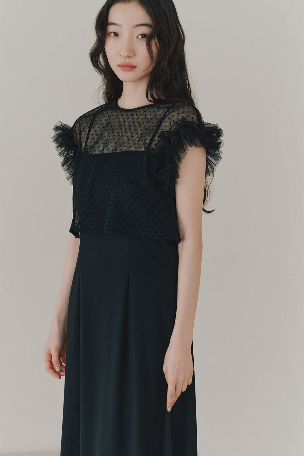 kaene ドットブラウスセットドレス / 101022 | モデル身長164cm 着用サイズ36