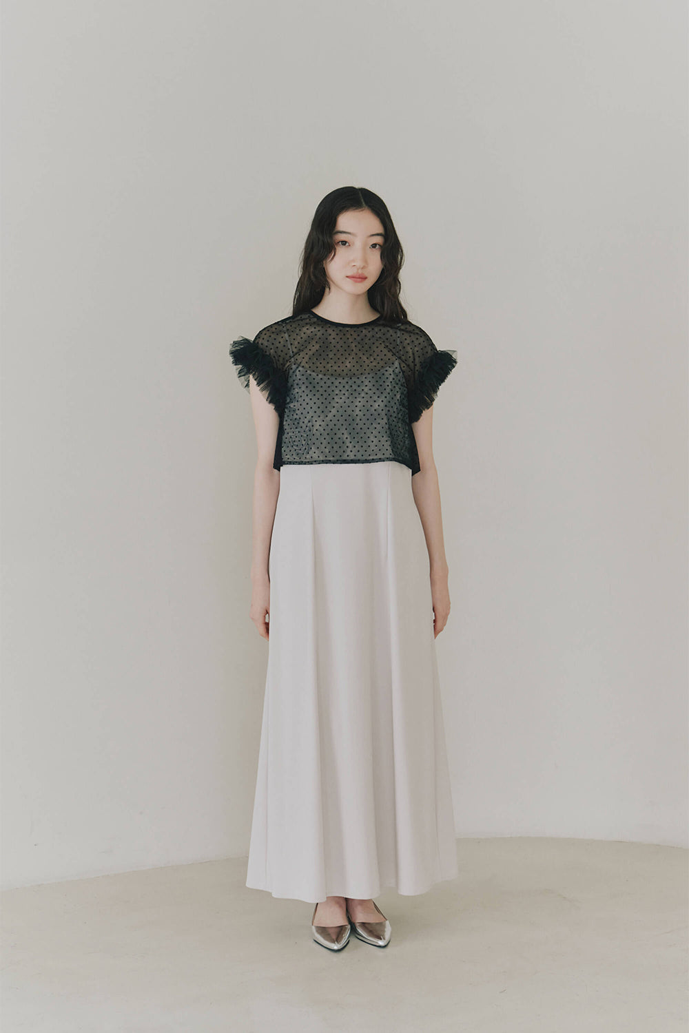 kaene ドットブラウスセットドレス / 101022 | モデル身長164cm 着用サイズ38