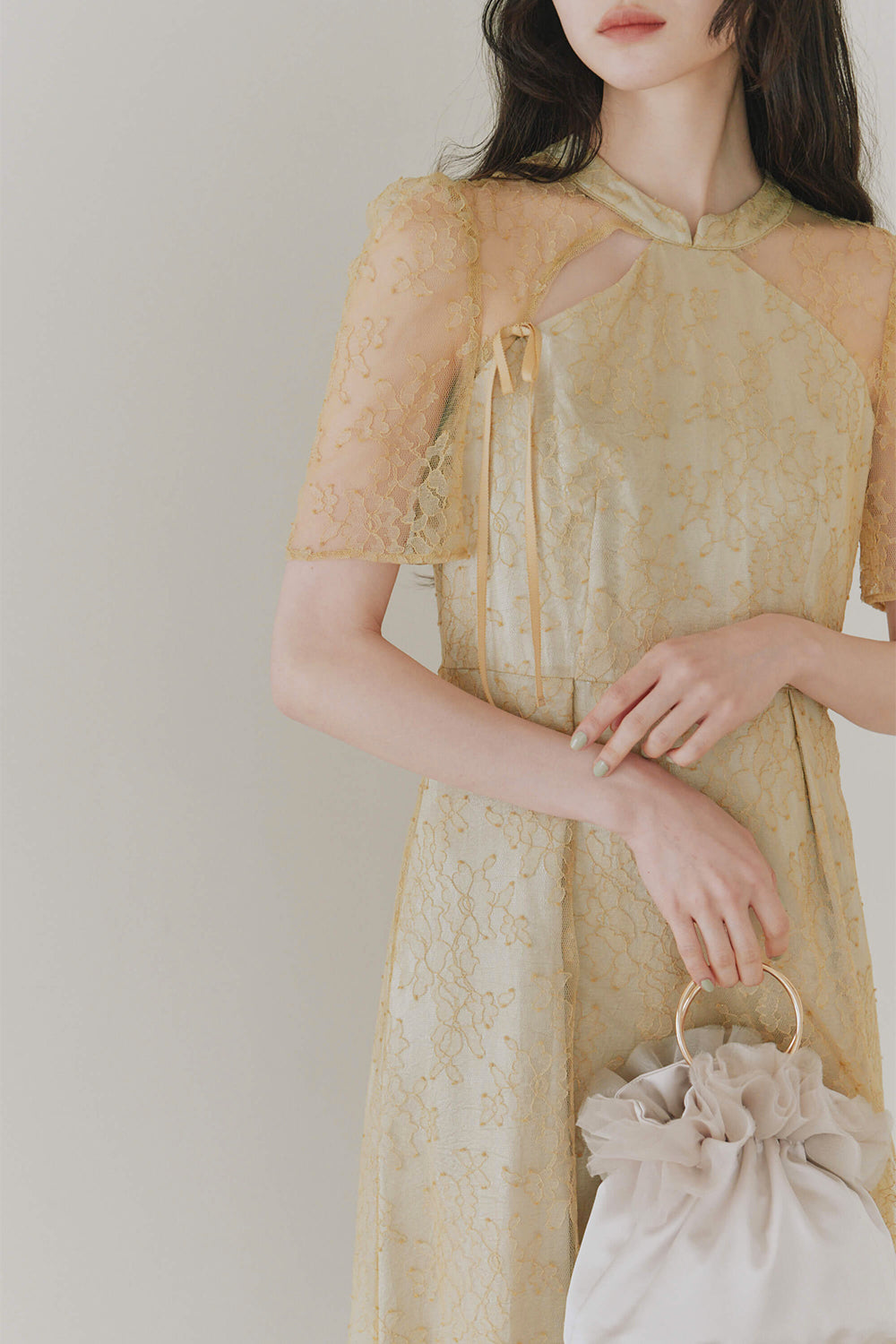 kaene マオカラーレースワンピース / 101041 | モデル身長164cm 着用サイズS(36)