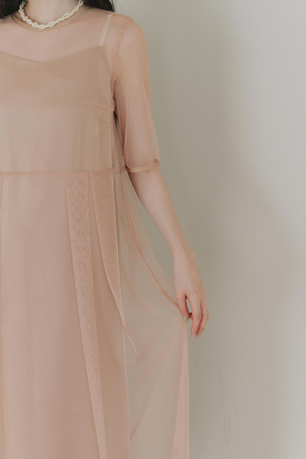 kaene シャンブレーキャミドッキングドレス / 101062 | モデル身長164cm 着用サイズ36