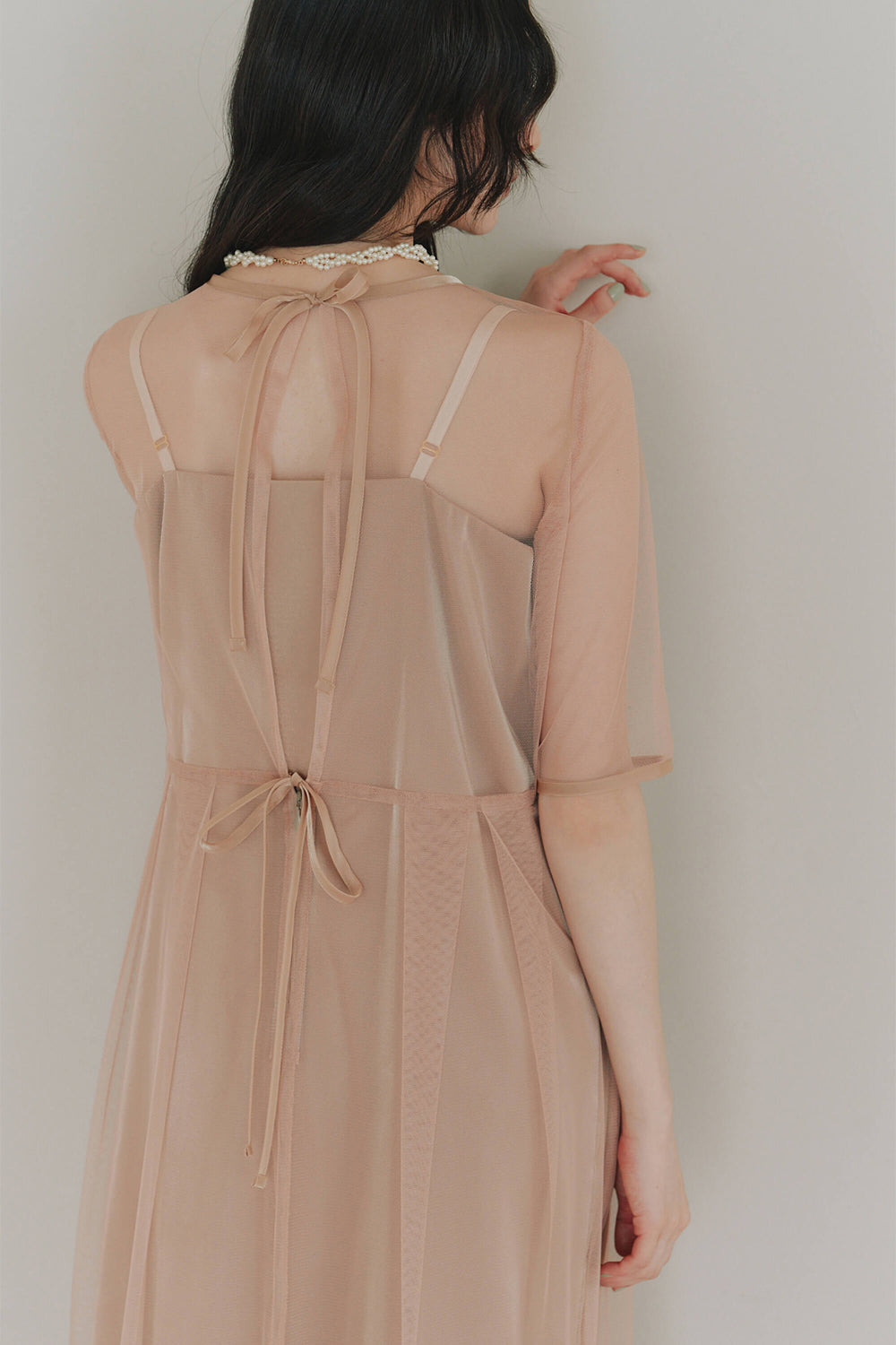 kaene シャンブレーキャミドッキングドレス / 101062 | モデル身長164cm 着用サイズ36